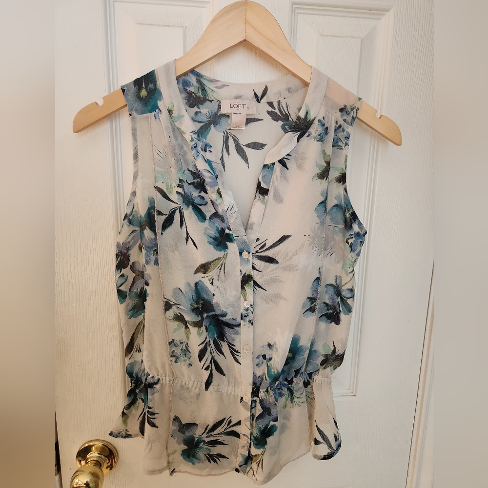 LOFT Cream Floral Blouse Sleeveless
